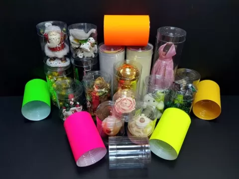 Cutii rotunde (cilindri) din plastic transparent diametru 8 cm